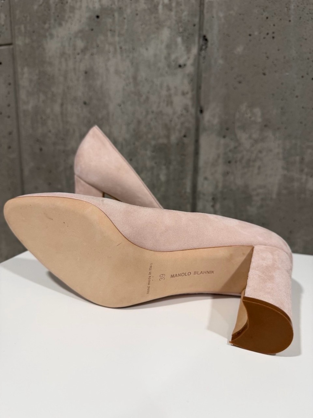 Manolo Blahnik Blush Pink Suede Block Heel Pumps - Picture 6 of 6